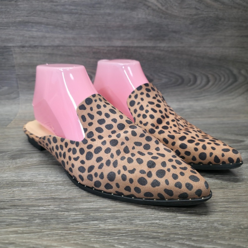 Loft Flats Womens 9M Brown Black‎ Pointed Toe Cheetah Animal Print Slip On Mules